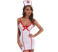 YOSUWOAI Disfraz de enfermera sexy para mujer, cosplay, juego de rol, espalda descubierta, ropa de noche, lencería de médico, uniforme