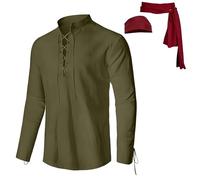 YOSUWOAI Disfraz medieval de 3 piezas para hombre con camisa de pirata retro y cinturón, disfraz de pirata, disfraz renacentista, steampunk, vikingo, camisa, victoriano, cosplay, tops