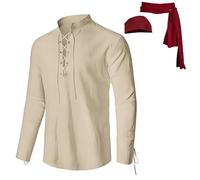 YOSUWOAI Disfraz medieval de 3 piezas para hombre con camisa de pirata retro y cinturón, disfraz de pirata, disfraz renacentista, steampunk, vikingo, camisa, victoriano, cosplay, tops