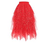YOSUWOAI Faldas de tul para mujer, falda con purpurina, falda acampanada, elegante, acampanada, falda irregular, falda de los años 80, disfraz de carnaval, falda de ballet, O rojo., XL