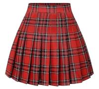 YOSUWOAI Faldas Mujer Elástica a Cuadros Falda Plisada Colegiala Sólido Patinadora Tenis Básica Mini Falda Cintura Alta Falda Línea A Falda Universitaria Enagua Corta Vintage Casual Falda, rojo, L