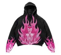 YOSUWOAI Hombres Mujeres Y2K Halloween Hoodie Hip Hop Estampado Jersey con Capucha Gótico Top Oversize Sudadera Otoño Invierno Streetwear Urban Sudadera Harajuku Sudadera, Z9 Rosa, XL