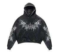 YOSUWOAI Hombres Mujeres Y2K Halloween Hoodie Hip Hop Estampado Jersey con Capucha Gótico Top Oversize Sudadera Otoño Invierno Streetwear Urban Sudadera Harajuku Sudadera, U negro., 4XL