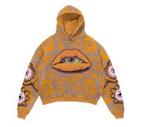 YOSUWOAI Hombres Mujeres Y2K Halloween Hoodie Hip Hop Estampado Jersey con Capucha Gótico Top Oversize Sudadera Otoño Invierno Streetwear Urban Sudadera Harajuku Sudadera, Z4 Gold, XL