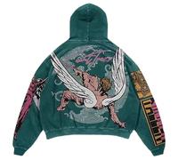 YOSUWOAI Hombres Mujeres Y2K Halloween Hoodie Hip Hop Estampado Jersey con Capucha Gótico Top Oversize Sudadera Otoño Invierno Streetwear Urban Sudadera Harajuku Sudadera, P Verde Oscuro, S