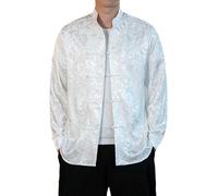 YOSUWOAI Hombres Vestido Chino Camisa con Dragón Tradicional Chino Kung Fu Chaqueta Uniforme Vintage Camisas de Manga Larga Cárdigan Tai Chi Abrigo Primavera Otoño Traje Tang