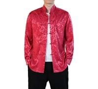 YOSUWOAI Hombres Vestido Chino Camisa con Dragón Tradicional Chino Kung Fu Chaqueta Uniforme Vintage Camisas de Manga Larga Cárdigan Tai Chi Abrigo Primavera Otoño Traje Tang