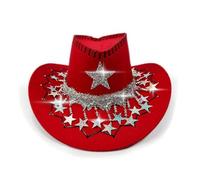 YOSUWOAI Jeanshut Red Gamuza Copos Ancho Ala Esterilla Sombrero de Jinete Lentejuelas Estrella Flecos Decoración Fiesta