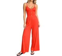 YOSUWOAI Mono Rojo Mujer Sin Mangas Pierna Ancha Mono Mono Mono | Mono rojo sin mangas con piernas anchas, elegante para fiestas y uso diario