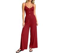YOSUWOAI Mono Rojo Mujer Sin Mangas Pierna Ancha Mono Mono Mono | Mono rojo sin mangas con piernas anchas, elegante para fiestas y uso diario