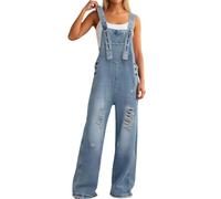 YOSUWOAI Mono vaquero para mujer, estilo vintage, informal, holgado, holgado, con bolsillos, O Azul Claro, S
