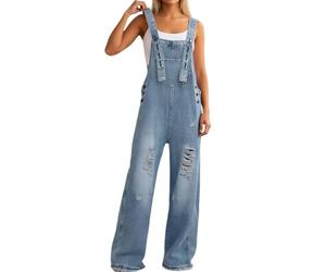 YOSUWOAI Mono vaquero para mujer, estilo vintage, informal, holgado, holgado, con bolsillos, O Azul Claro, S