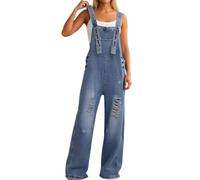 YOSUWOAI Mono vaquero para mujer, estilo vintage, informal, holgado, holgado, con bolsillos, O azul., S
