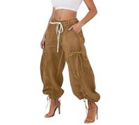 YOSUWOAI Pantalones vaqueros cortos para mujer con lazo, pantalones harén, holgados, pajarita holgada, pantalones de ocio, pantalones harén, estilo cargo, retro, pantalones de verano, cintura alta