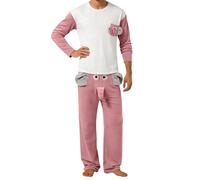 YOSUWOAI Pijama de elefante para hombre, divertido, ropa de dormir, cuello redondo, ropa de dormir y pantalones de pijama, 2 piezas, traje de San Valentín, ropa de casa cálida, O rosa., L