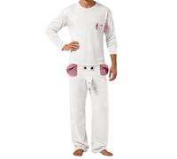 YOSUWOAI Pijama de elefante para hombre, divertido, ropa de dormir, cuello redondo, ropa de dormir y pantalones de pijama, 2 piezas, traje de San Valentín, ropa de casa cálida, O blanco., M
