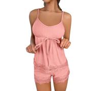 YOSUWOAI Pijama para mujer, con tirantes, pantalones cortos, pijama, monocolor, sexy, ropa para el hogar, juego de pijama divertido, camisón sin brazos, camisón de verano, ropa de dormir de 2 piezas