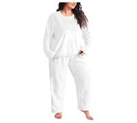 YOSUWOAI Pijamas para mujer, pijama mullido, cálido, pijama de forro polar, traje de casa de dos piezas, franela ropa de dormir térmica, parte superior y pantalones de pijama, traje de ocio grueso, O