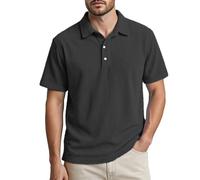 YOSUWOAI Polo para hombre, primavera, verano, pana, suelto, manga corta, polo informal, camiseta deportiva, monocolor, cuello reversible, jersey de trabajo, O negro., L