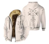 YOSUWOAI Sudadera con capucha vintage vikinga para hombre, mitología nórdica, impresión 3D, chaqueta medieval, otoño e invierno, chaqueta de forro polar vikingo, acolchada, cálida, chaqueta de