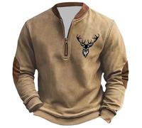 YOSUWOAI Sudadera para hombre con cremallera 1/4, cuello alto, jersey holgado, suéter navideño, mitología nórdica, sudadera vikinga, gótica, medieval, vintage, suéter de trabajo, O Khaki, 3XL