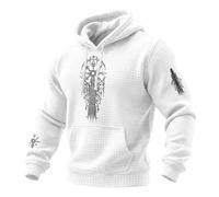 YOSUWOAI Sudadera vikinga para hombre, estilo retro vikingo, con capucha, estilo medieval, informal, con cordón, manga larga, mitología nórdica, sudadera con capucha, P blanco., 3XL