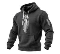 YOSUWOAI Sudadera vikinga para hombre, estilo retro vikingo, con capucha, estilo medieval, informal, con cordón, manga larga, mitología nórdica, sudadera con capucha, P gris., M