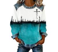 YOSUWOAI Sudadera vintage vaquera para mujer, cuello redondo, suéter occidental, deporte, manga larga, estampado de letras, sudaderas informales, camisetas informales, camisetas deportivas, sudaderas