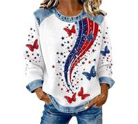 YOSUWOAI Sudadera vintage vaquera para mujer, cuello redondo, suéter occidental, deporte, manga larga, estampado de letras, sudaderas informales, camisetas informales, camisetas deportivas, sudaderas