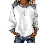 YOSUWOAI Sudadera vintage vaquera para mujer, cuello redondo, suéter occidental, deporte, manga larga, estampado de letras, sudaderas informales, camisetas informales, camisetas deportivas, sudaderas