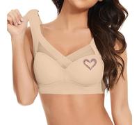 YOSUWOAI Sujetador para mujer sin anillo de acero con encaje sin mangas sujetador fino soporte lateral envolvente sujetador ajustable, O beige., 6XL