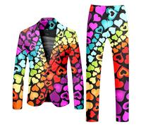 YOSUWOAI Traje de San Valentín para hombre, 2 piezas, ajustado, traje de día de San Valentín, traje de hombre divertido corazón impreso trajes de boda hombres fiesta festiva esmoquin blazer y
