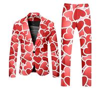 YOSUWOAI Traje de San Valentín para hombre, 2 piezas, ajustado, traje de día de San Valentín, traje de hombre divertido corazón impreso trajes de boda hombres fiesta festiva esmoquin blazer y