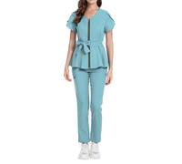 YOSUWOAI Uniforme médico para mujer, 2 piezas, ropa de trabajo para enfermera, médica, médica, ropa de trabajo, ropa de trabajo monocolor, ajuste regular, ropa de cuidado, O azul., M