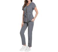 YOSUWOAI Uniforme médico para mujer, 2 piezas, ropa de trabajo para enfermera, médica, médica, ropa de trabajo, ropa de trabajo monocolor, ajuste regular, ropa de cuidado, O gris., M