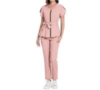 YOSUWOAI Uniforme médico para mujer, 2 piezas, ropa de trabajo para enfermera, médica, médica, ropa de trabajo, ropa de trabajo monocolor, ajuste regular, ropa de cuidado, O rosa., M