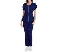YOSUWOAI Uniforme médico para mujer, 2 piezas, ropa de trabajo para enfermera, médica, médica, ropa de trabajo, ropa de trabajo monocolor, ajuste regular, ropa de cuidado, O Navy, M