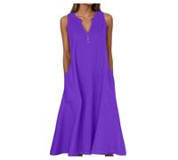 YOSUWOAI Vestido de verano para mujer, vestido de playa, estilo bohemio, vestido de camiseta, espagueti, vestido de túnica con bolsillos, sin mangas, playa, vacaciones, vestido midi monocolor, vestido