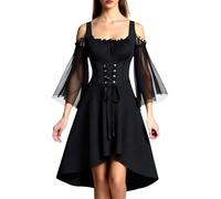 YOSUWOAI Vestido gótico medieval para mujer, vestido vintage, vestido festivo, cosplay, vampiro, línea A, vestido de bruja, vestido de noche, punk, cóctel, fiesta, club, fiesta, O negro., 3XL