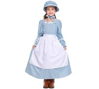 YOSUWOAI Vestido medieval para niña Pioneer Prarie, vestido de flores, disfraz con delantal y capó, vestido colonial, cosplay, disfraz vintage, sirvienta, Oktoberfest