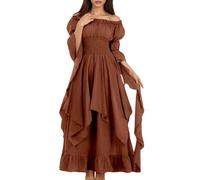 YOSUWOAI Vestido victoriano renacentista medieval gótico de bruja para mujer, disfraz de carnaval retro, vestido maxi de diseño alto, vestido medieval, vestido de noche monocolor, O Marrón, XL