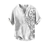 YOSUWOAI Vikingo Henry Shirt Herren Vikinger Vegvisir Kompass Vikinger T-Shirts V-Ausschnitt Baumwolle Leinen T-Shirt Kurzarm Sommershirt 3D Druck Freizeithemd Outdoor Freizeitoberteil, S blanco., S