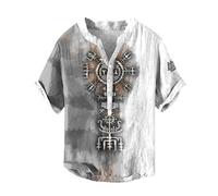 YOSUWOAI Vikingo Henry Shirt Herren Vikinger Vegvisir Kompass Vikinger T-Shirts V-Ausschnitt Baumwolle Leinen T-Shirt Kurzarm Sommershirt 3D Druck Freizeithemd Outdoor Freizeitoberteil, V blanco., 3XL