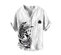 YOSUWOAI Vikingo Henry Shirt Herren Vikinger Vegvisir Kompass Vikinger T-Shirts V-Ausschnitt Baumwolle Leinen T-Shirt Kurzarm Sommershirt 3D Druck Freizeithemd Outdoor Freizeitoberteil, Y blanco., XL