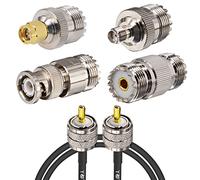 YOTENKO PL259 SO239 - Kit de 4 adaptadores SO239 a SMA macho/SMA hembra/BNC macho/SO239 conector adaptador RF, con cable de puente PL259 de 1 pies, cable coaxial RG58 para extensión de radio CB Ham