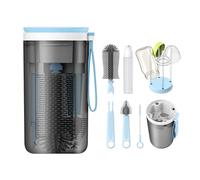 YOTIME Set Cepillo Limpia Biberones Viaje, Contener Cepillo Limpia Biberones Silicona, Cepillo para Tetinas y Pajitas, Dispensador de Limpiador, Soporte para Secar y Caja de Almacenamiento, Azul
