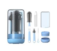 YOTIME Set Limpieza Biberones Viaje - Cepillo Limpia Biberones Silicona, Dispensador de Limpiador, Guardapolvo, Soporte, sin BPA, Azul