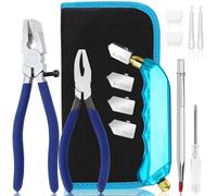 YOTINO El kit de herramientas de corte de vidrio incluye cortador de vidrio de alimentación de aceite de agarre azul con 2 alicates, 3 cabezales de repuesto adicionales, bolígrafo de grabado de