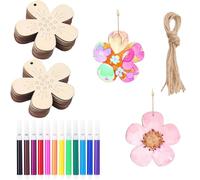 Yotlein 52 Flores de Ma-dera, Juego de Manualidades para Niños, Colgante de Mad-era para Pintar, Rodajas Madera Flores con Cuerda, Decoración de Primavera, para Manualidades, Grabado