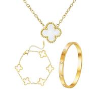 Yotlein Conjunto de Joyas De TréBol de Cuatro Hojas, 18K Oro Platead Collar Pulsera Anillo de Joyas, Chapado en Oro de 18 Quilates Pulsera de Trébol de la Suerte, Regalo para Mujeres Niñas